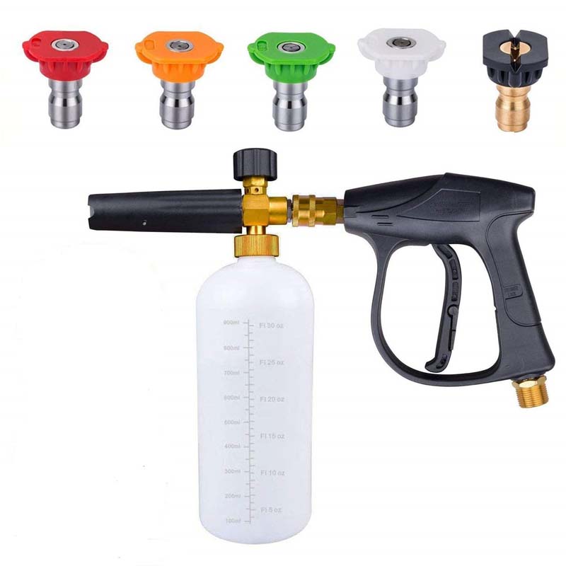 Adjustable spray pattern foam cannon with universal dual adapter for diverse cleaning needs