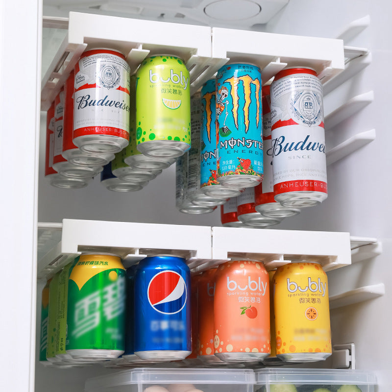 Universal Refrigerator Can Dispenser Rack, adjustable, clear.