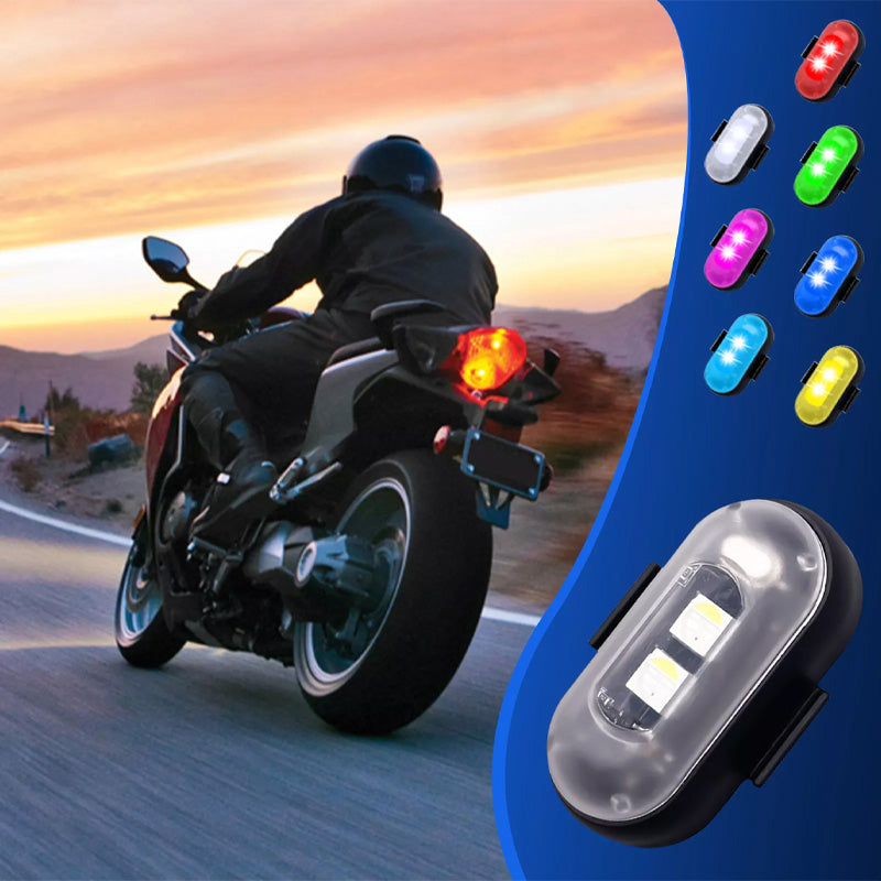 Essential LED safety lights with remote control for vehicle and drone warning.