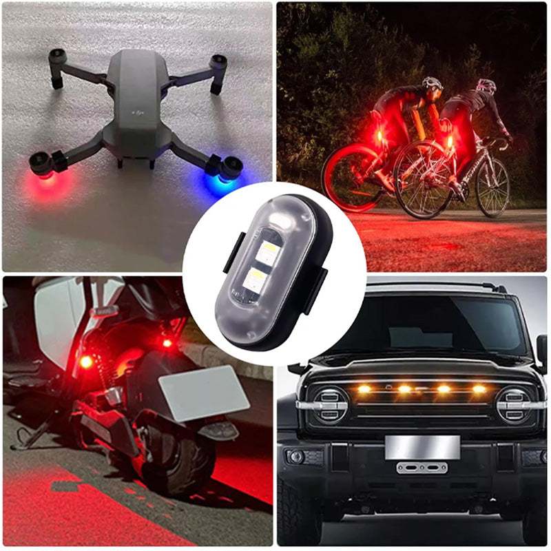 Multi-purpose LED safety strobe light with remote, a key vehicle and drone accessory.