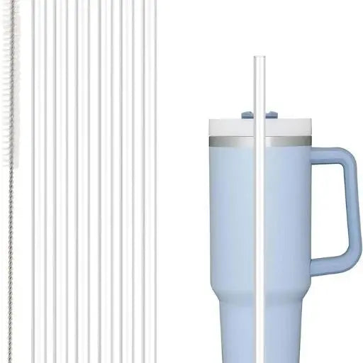 Reusable replacement straws for tumblers, includes cleaning brush. Durable, BPA-free & eco-friendly for water bottles.