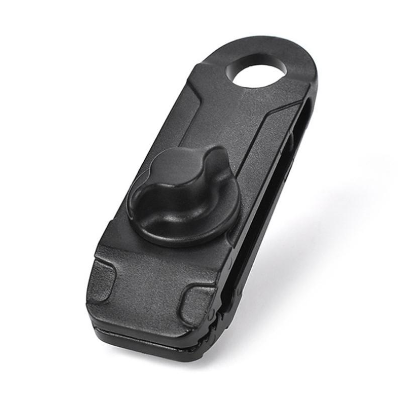 Set of red & black universal tarp clips, ideal tent accessories & camping gear for outdoor use.