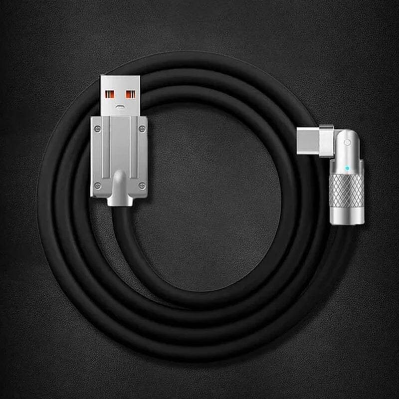 Diagram illustrating the universal rotating fast charge USB cable's 360-degree rotation.