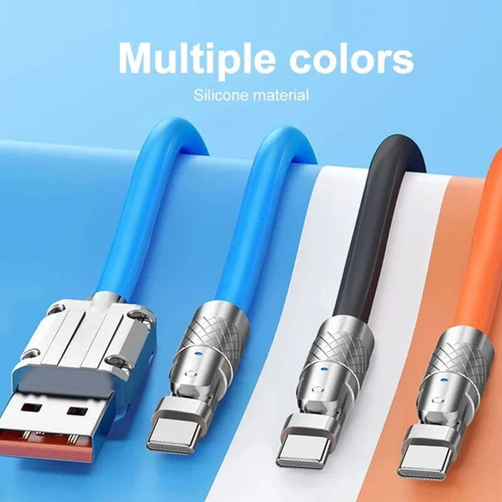 Close-up of the rotating head on a universal fast charge USB phone cable.