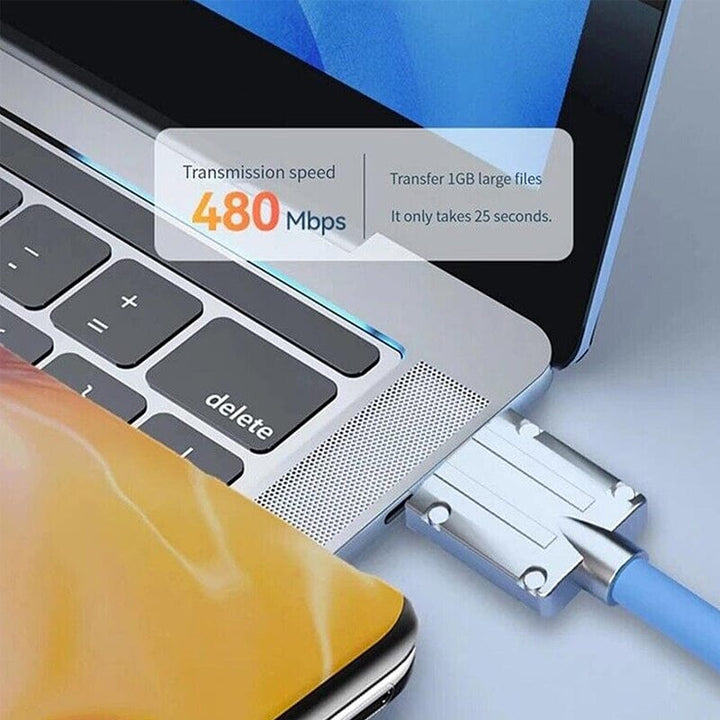 Flexible and durable rotating USB fast charge cable for convenient phone charging.