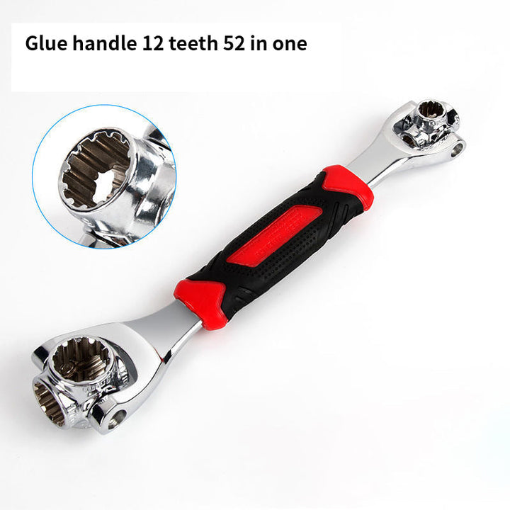 High-angle shot of the Universal Socket Wrench, emphasizing its compact size and universal tool design