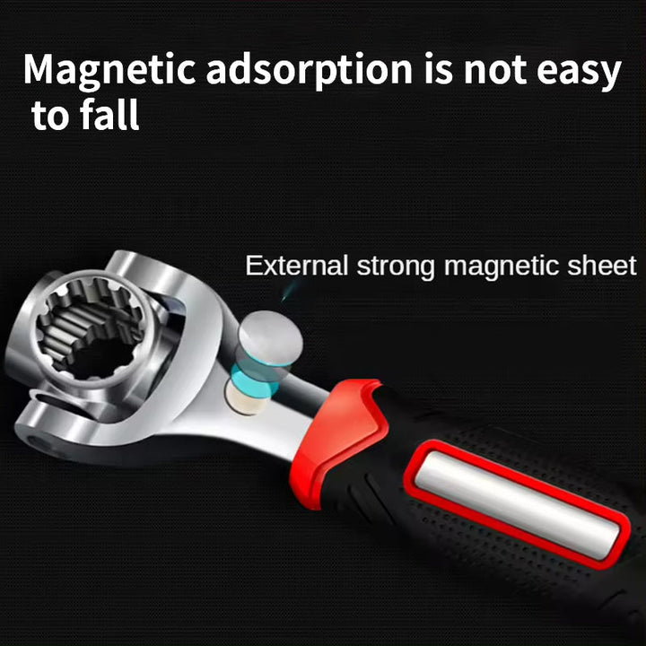 Close-up of the Universal Socket Spanner Wrench gripping a bolt head, demonstrating its multi-tool function