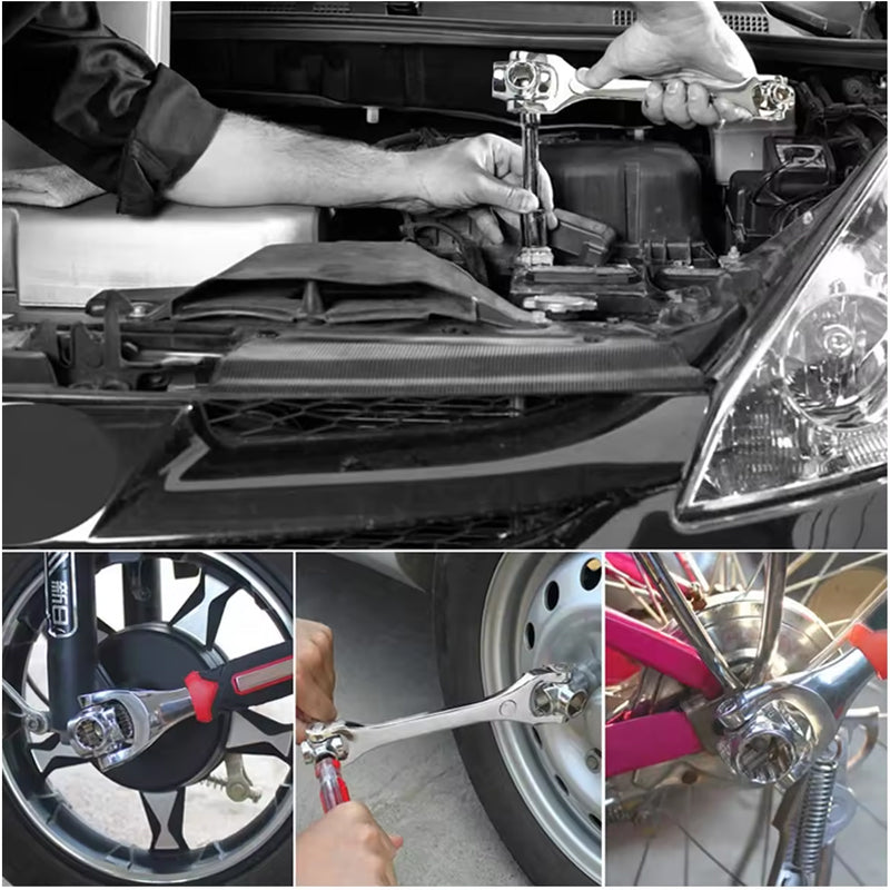 Universal Socket Spanner Wrench in a workshop setting, ready for use as a mechanic's hand tool