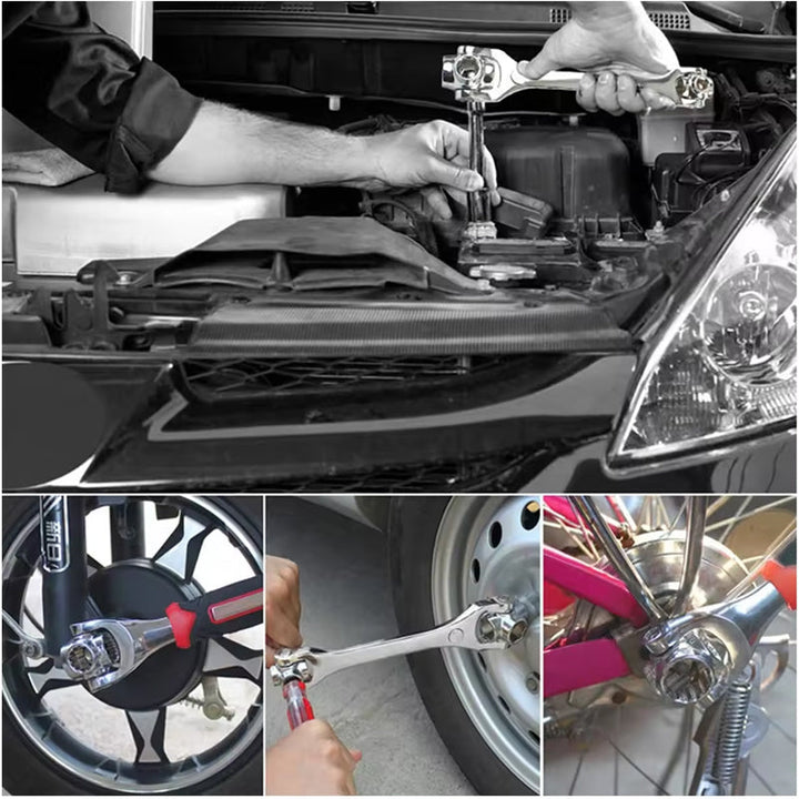 Universal Socket Spanner Wrench in a workshop setting, ready for use as a mechanic's hand tool