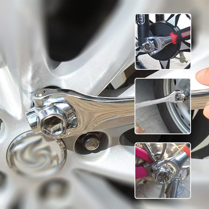Detailed view of Universal Socket Spanner Wrench's internal pins adapting to a unique fastener shape
