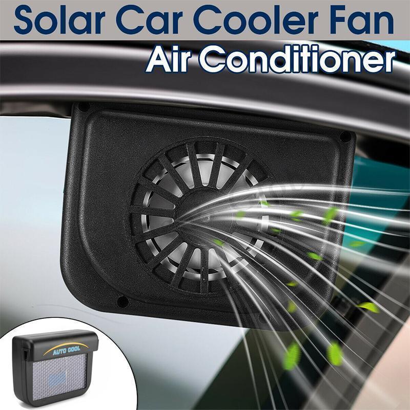 Solar vehicle vent fan installed on a car window, providing eco-friendly auto ventilation