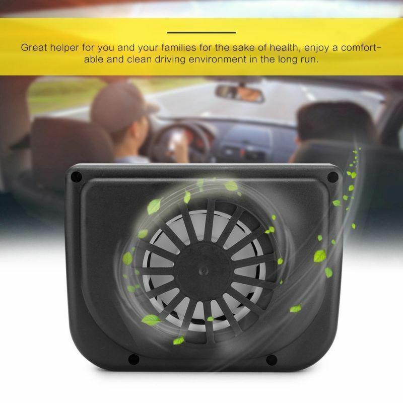 Diagram showing air flow with a solar vehicle vent fan, promoting car ventilation