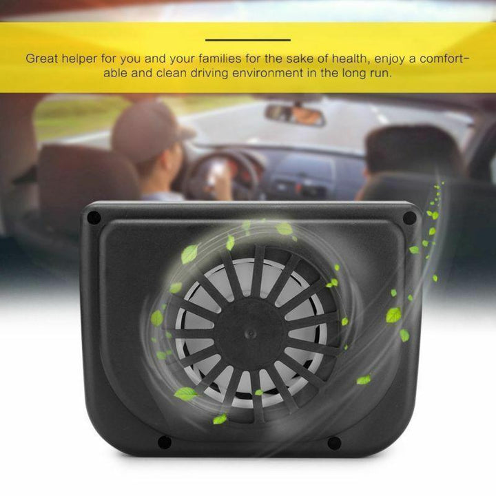 Diagram showing air flow with a solar vehicle vent fan, promoting car ventilation