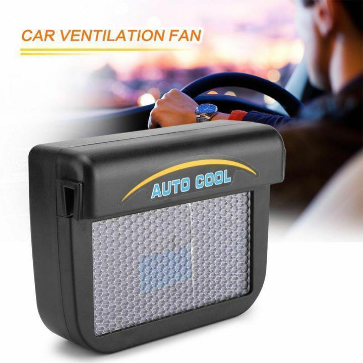 Multiple views of the solar car accessory vent fan, an eco-friendly automotive tool