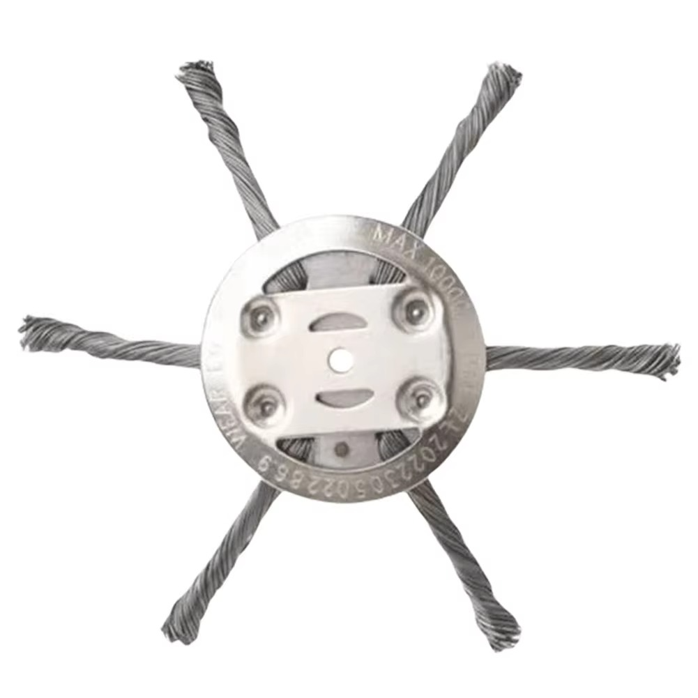 Universal steel wire weed trimmer head for heavy-duty lawn care & brush cutting.