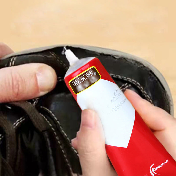 Footwear care adhesive, strong hold glue for sole reattachment, upper tears, and general shoe repairs