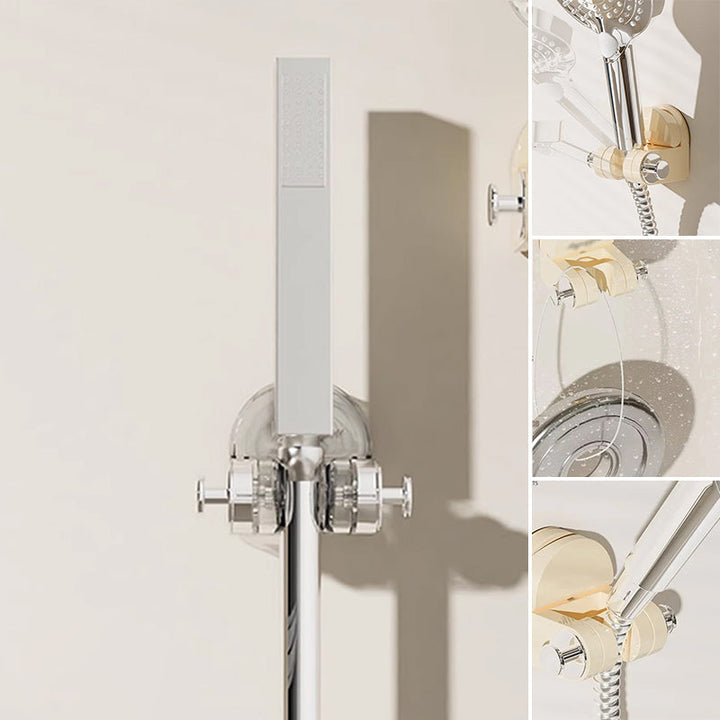 Compact shower head holder with suction, space-saving design for organized shower storage