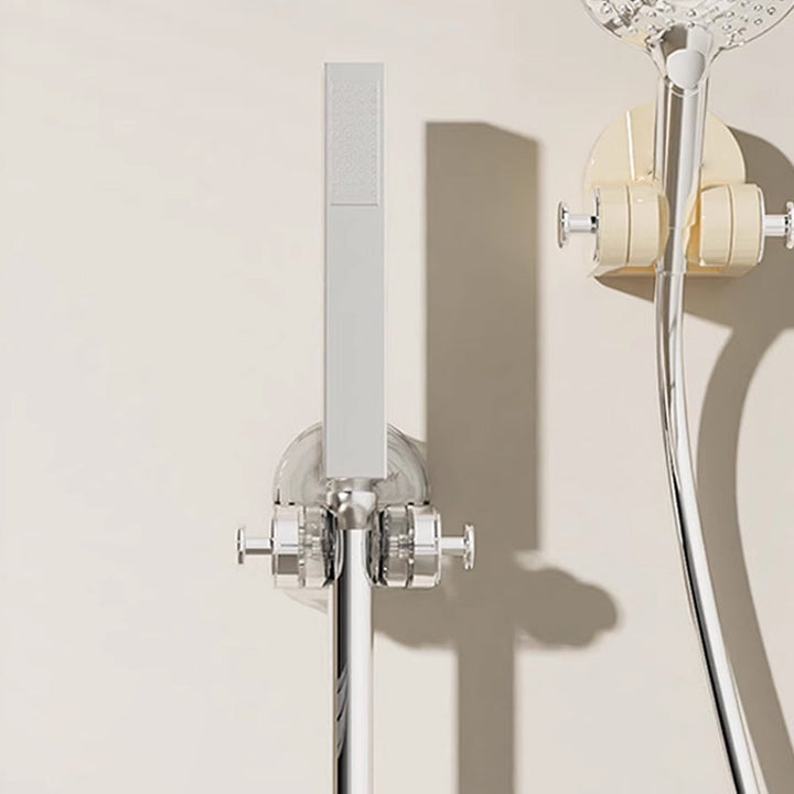 Chrome universal shower head holder & organizer, easy no-drill installation for any bathroom