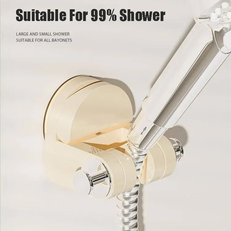 White Universal Suction Shower Head Holder, ideal for rented homes, no drilling needed