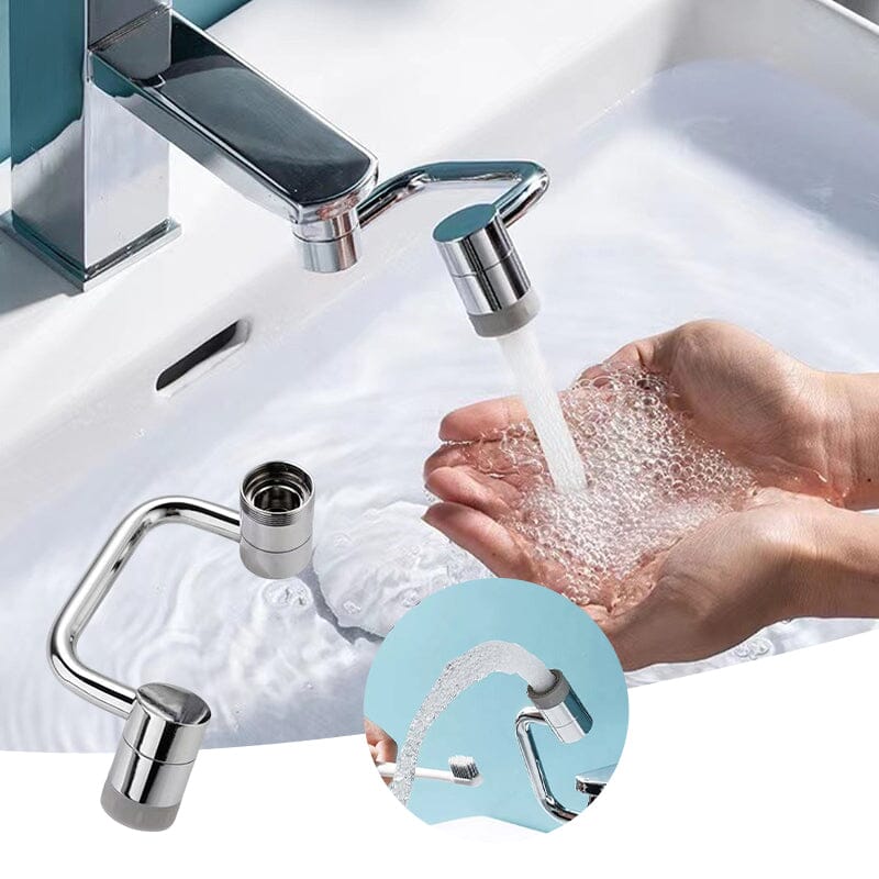 Installation steps for a universal swivel faucet aerator, demonstrating its simple screw-on process