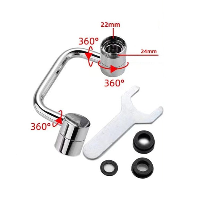 Multiple angles of a universal swivel kitchen and bathroom faucet aerator, showcasing versatile use