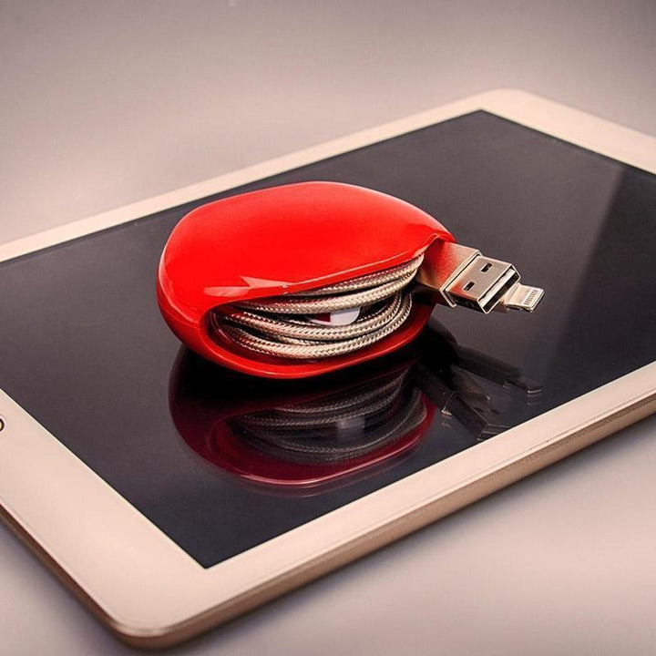 Close-up of Tangle-Free Cable Organizer securing earphone cables, preventing knots