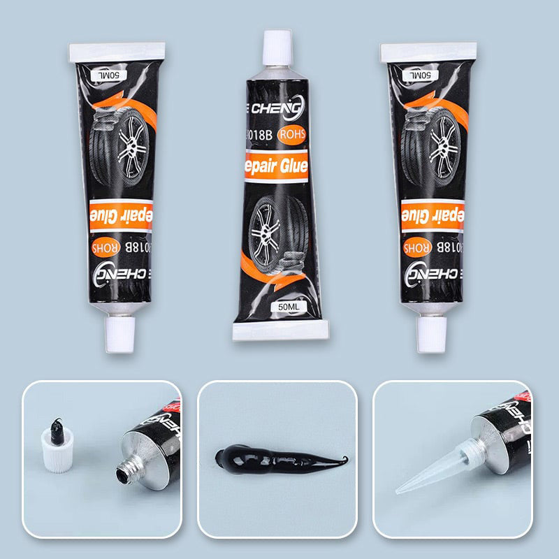 Universal Tire Repair Adhesive bottle, essential car care product for automotive, motorcycle, bicycle tire fixes