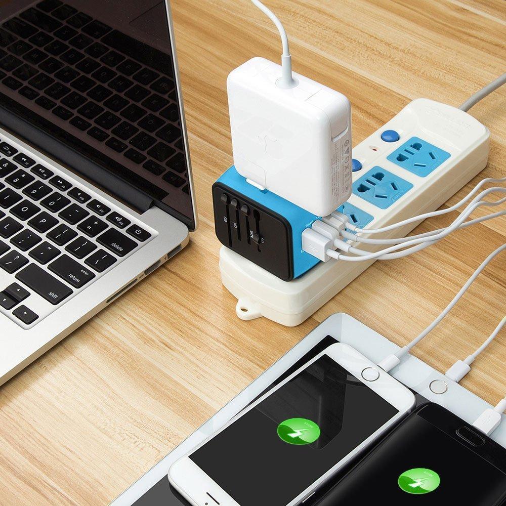 Power adapter with 4 USB ports, a must-have travel essential for global connectivity.