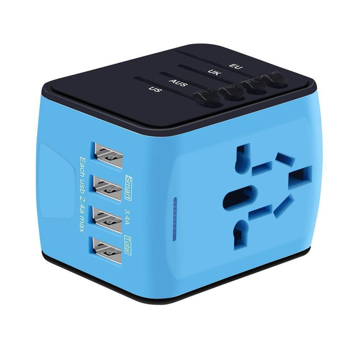 Versatile universal travel power adapter, equipped with 4 USB ports for all your gadgets.