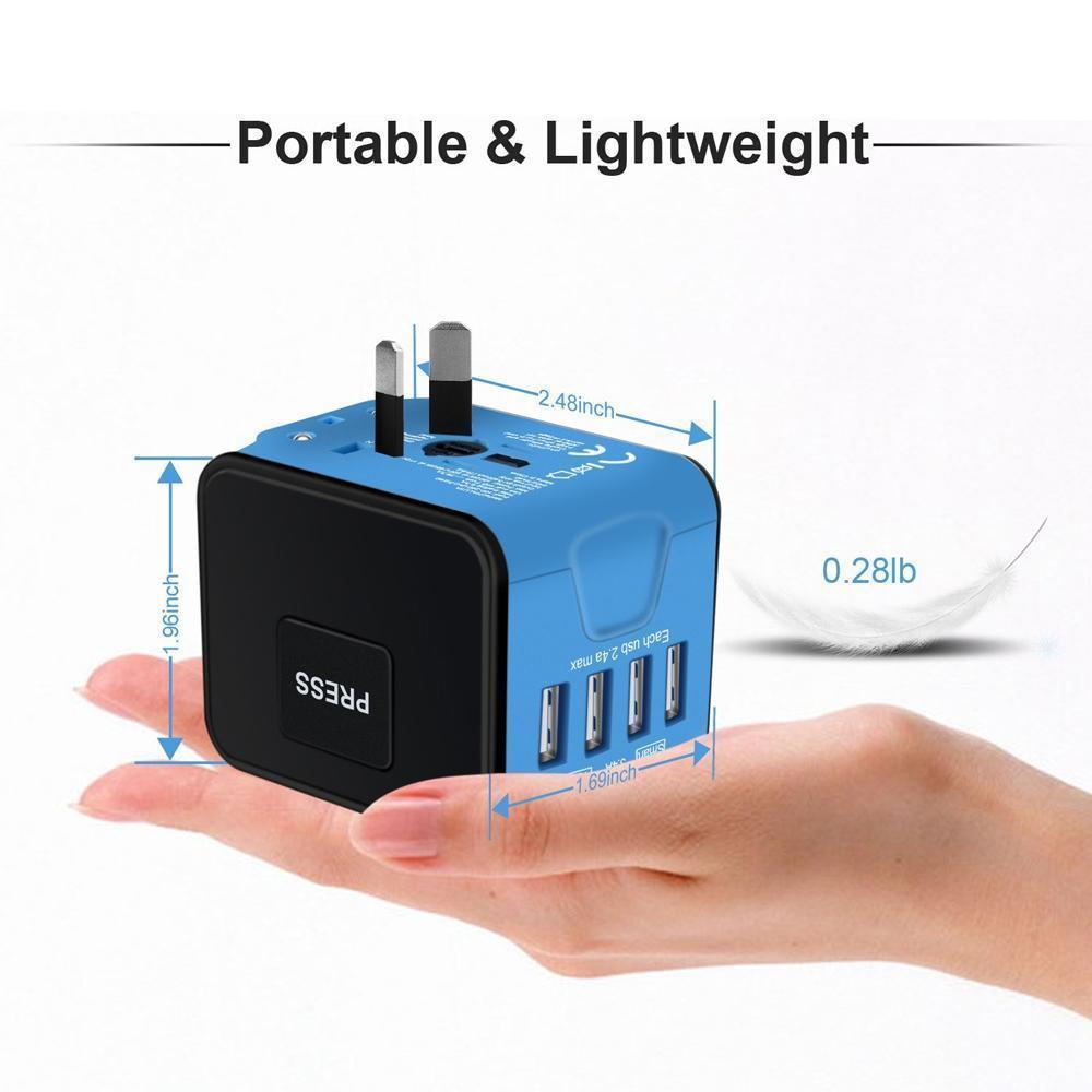 Efficient universal charger, a travel essential with 4 USB ports for smartphones & tablets.