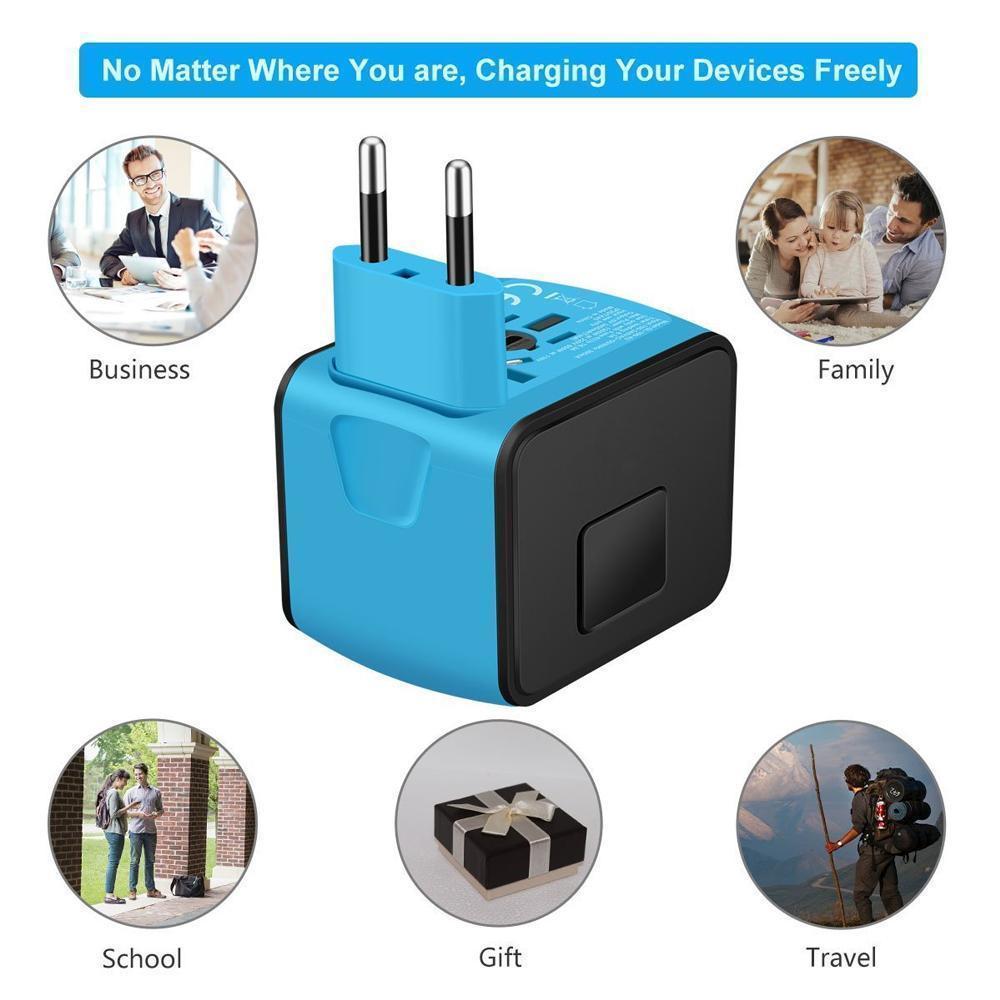 Worldwide travel companion: universal power adapter boasting 4 convenient USB charging ports.