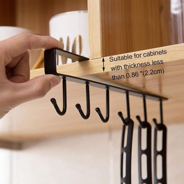 Easy-install under-cabinet hook rack, perfect kitchen organizer for mugs and tools, modern home solution