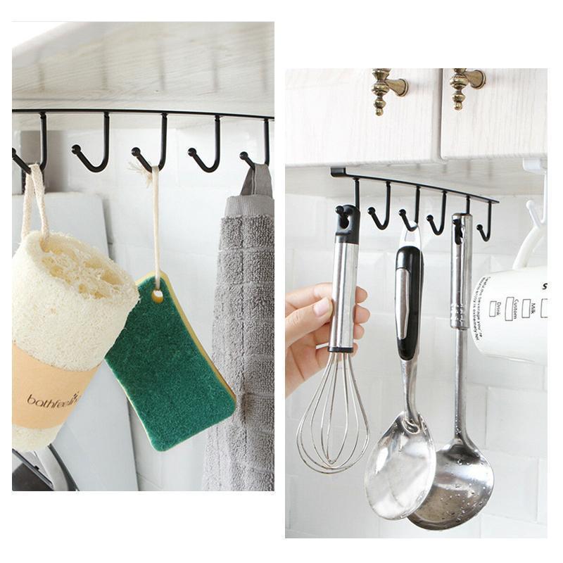 Versatile under-cabinet hook rack, great for kitchen or bathroom storage, home organization, utensil holder