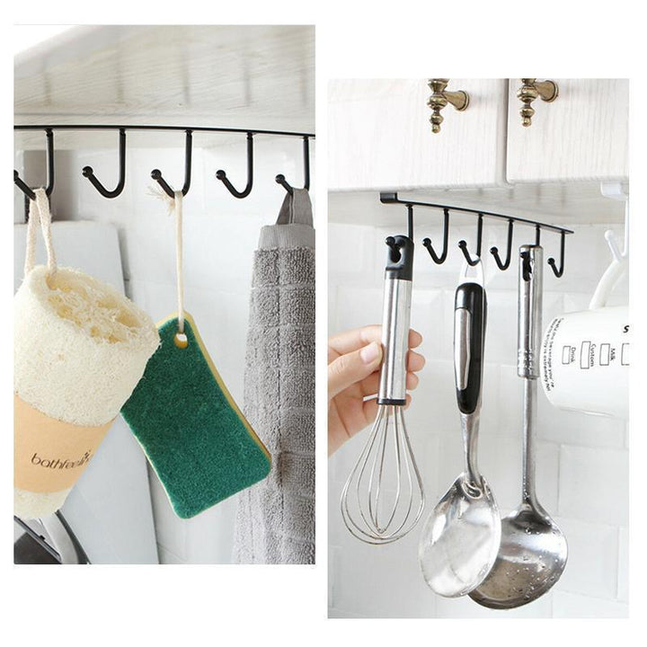 Versatile under-cabinet hook rack, great for kitchen or bathroom storage, home organization, utensil holder