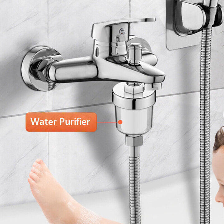 Bathroom tap with an attached universal water filter, providing purified water for daily use