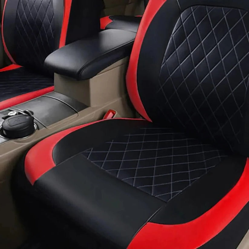 Stylish waterproof car seat covers for 5 seats. Universal fit PU leather protects vehicle interior of SUV/truck.
