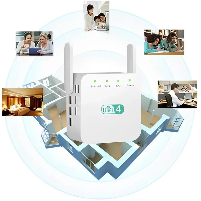 Dual-band wireless repeater for enhanced home & office WiFi. Boosts signal, extends coverage.