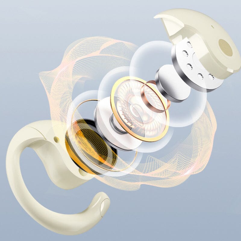 Universal wireless Bluetooth earbuds in studio lighting, emphasizing sleek design