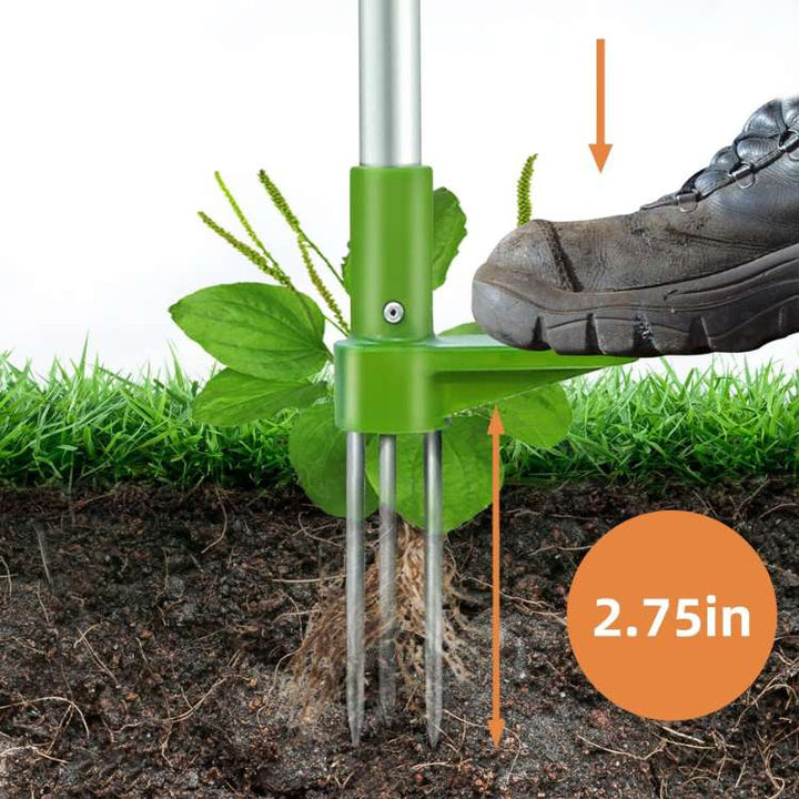 Ergonomic upright weed puller, long handle garden tool for easy, back-saving weed removal & lawn care.