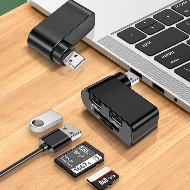 USB-A 2.0 rotatable 4-port hub for laptops, compact computer peripheral