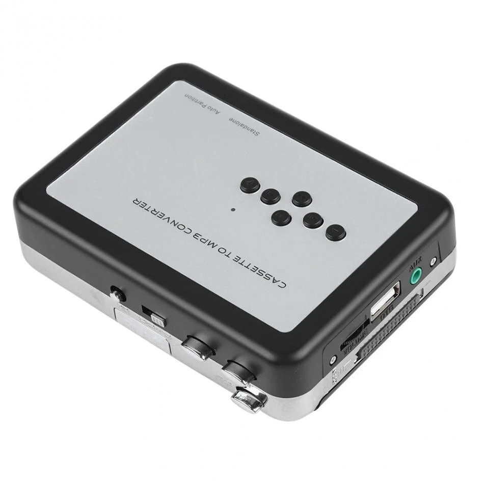 Stand-alone cassette to MP3 converter. Digitize music from tapes directly to USB drive. No computer needed.