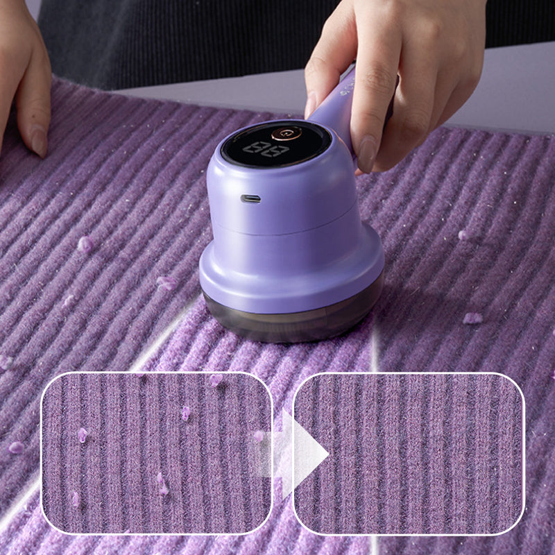 Fabric shaver in action on a wool blend blanket, highlighting its lint removal capability.