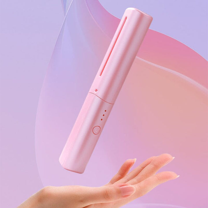 Mini portable hair straightening comb, USB rechargeable for effortless sleek hair. Essential beauty haircare.