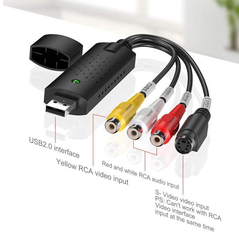USB 2.0 video capture card, plug and play for converting analog VHS/DVD to digital video files