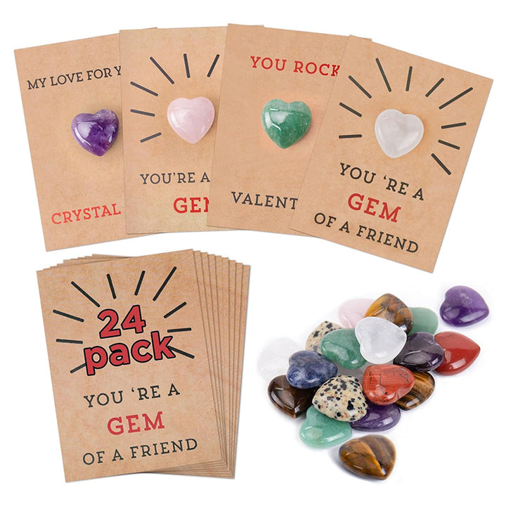 Valentine cards set, 24 count, with heart crystal accents, suitable for school exchanges & gifts.