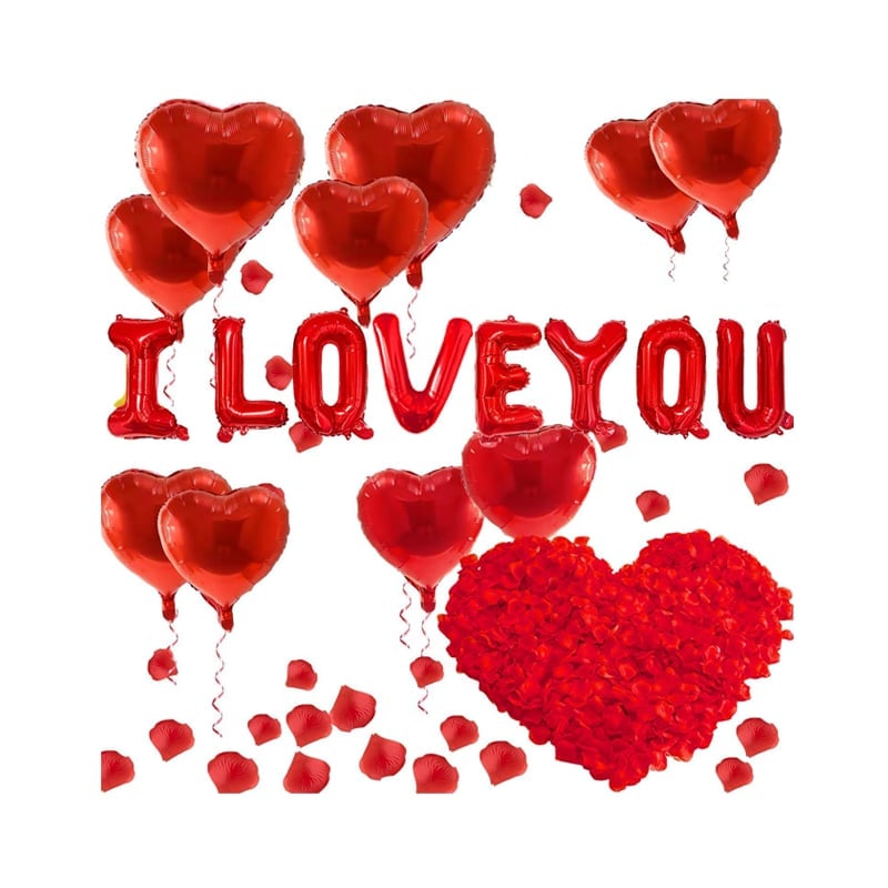 Complete Valentine's balloon set, including latex and foil balloons, for parties