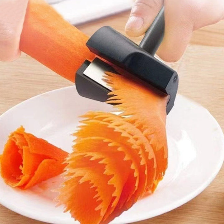 Versatile vegetable curler & slicer, makes spiralized veggies and decorative flower garnishes easily.