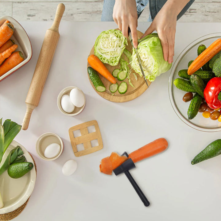 Slicer & curler kitchen gadget, perfect for transforming vegetables into decorative flowers & spirals.