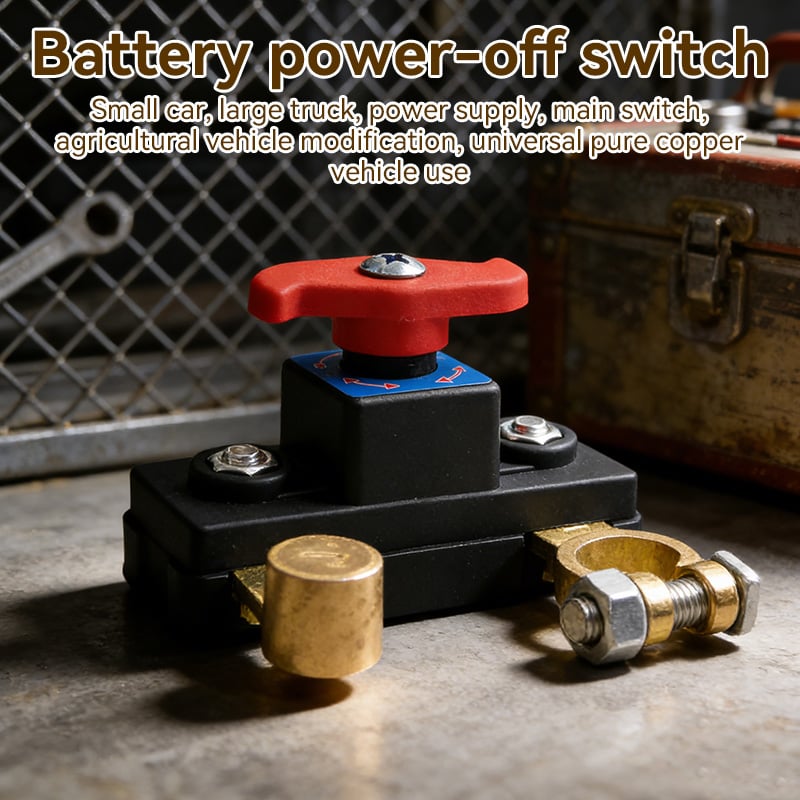 Close-up of vehicle battery switch terminals, high-quality brass for conductivity