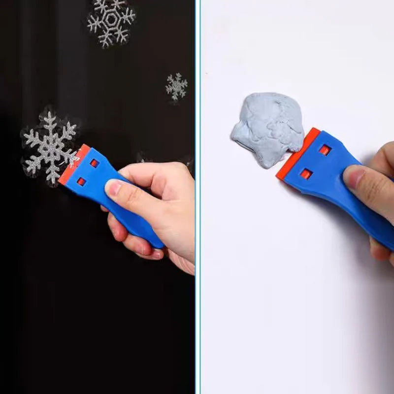 Adhesive scraper set offering various plastic blade shapes for diverse glue removing tasks